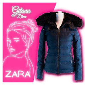 ZARA Puffer Jacket With Textured Hood Zara